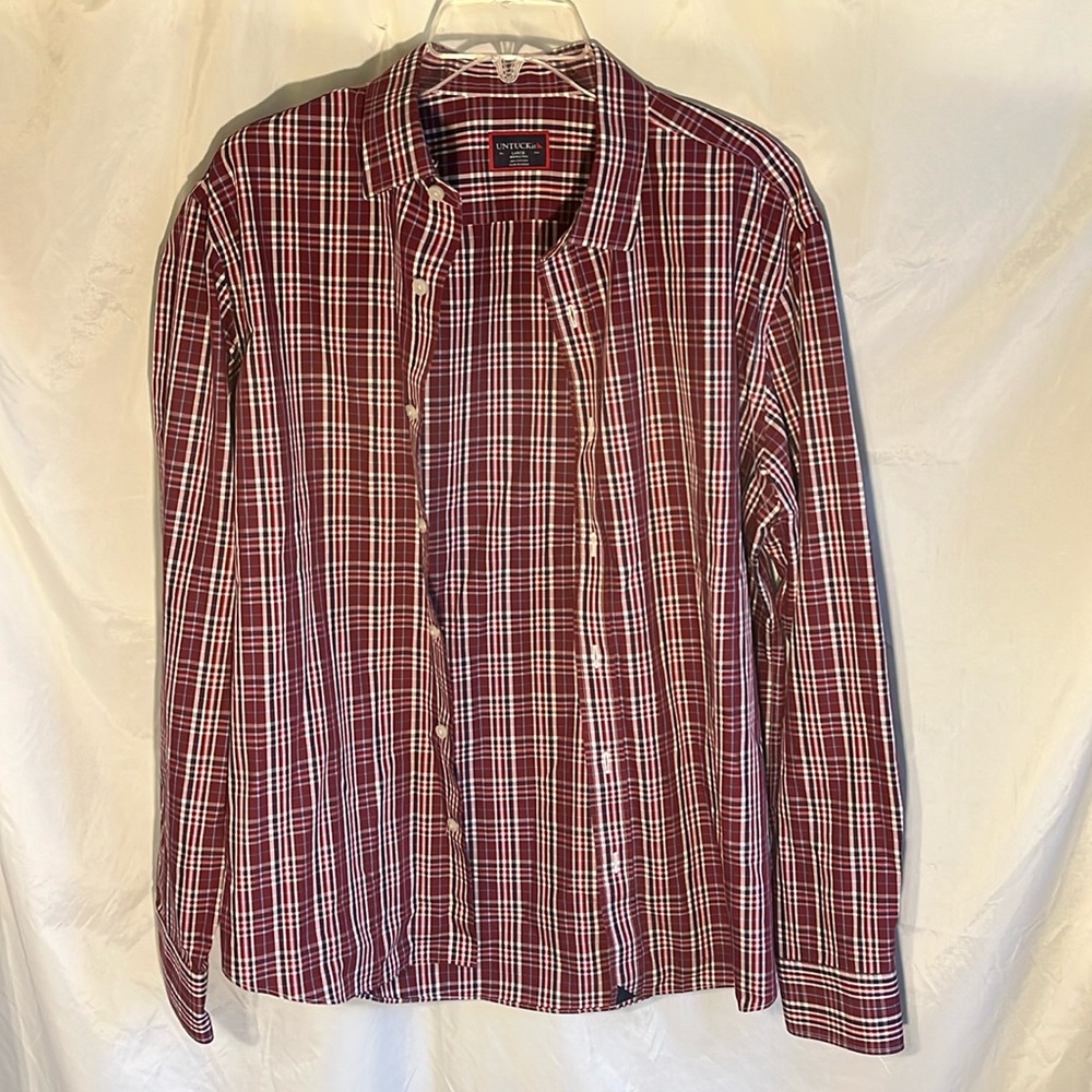 Untuckit Shirt Mens Large Wrinkle Free Red Plaid Casual Long Sleeve